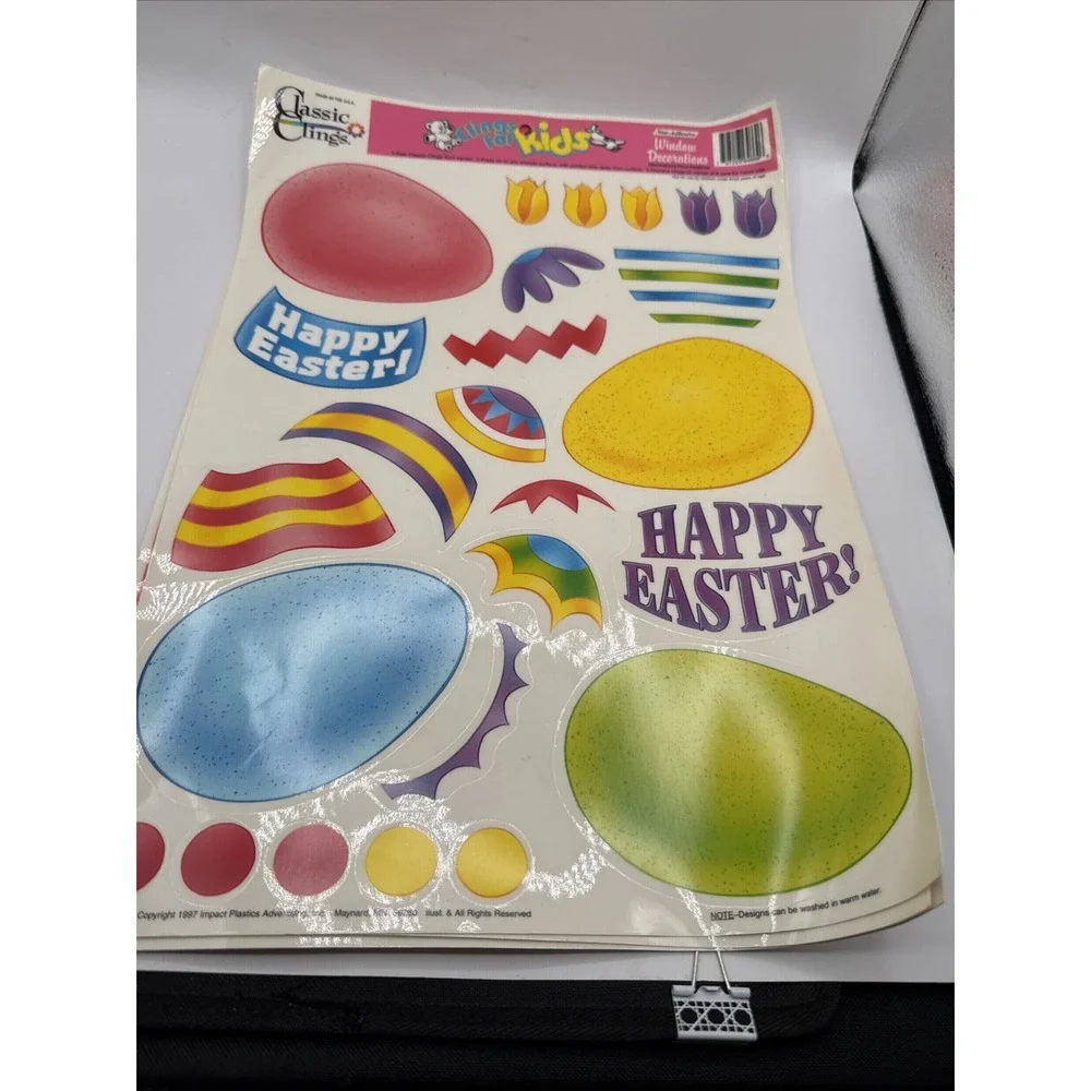 4 Vintage Easter‎ Window Classic Clings & Glitter Critters Hanging Tissue Decor